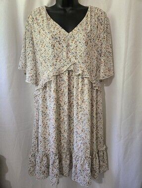 Floral Midi Dress in Cream with Ruffle Detail